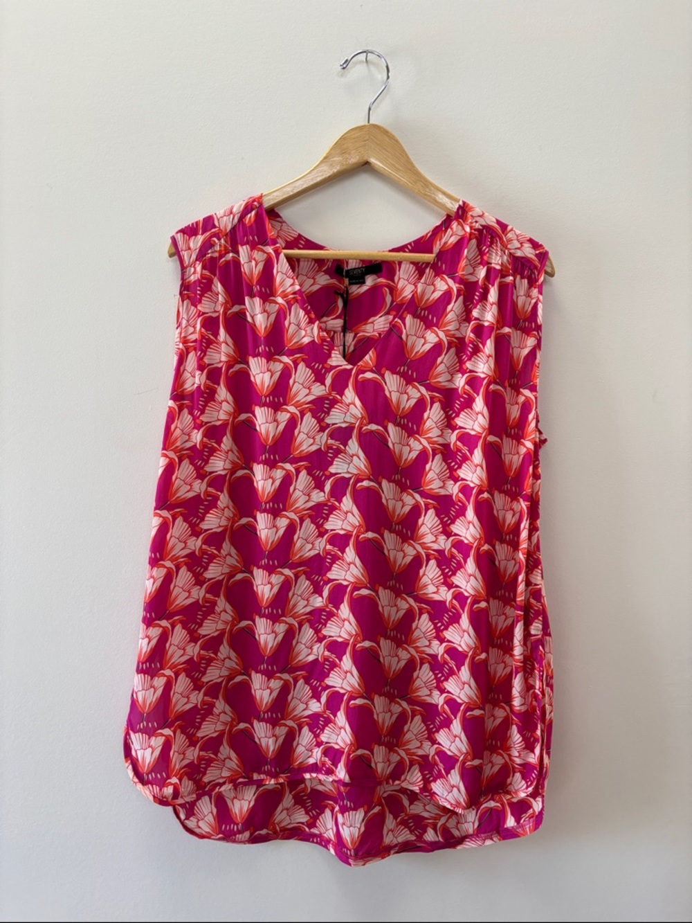 Seventy Pink and Cream Floral Split-V Neck Sleeveless Camisole